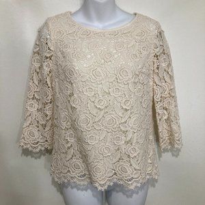 Talbots Petites OP Ivory Cutouts Top NEW